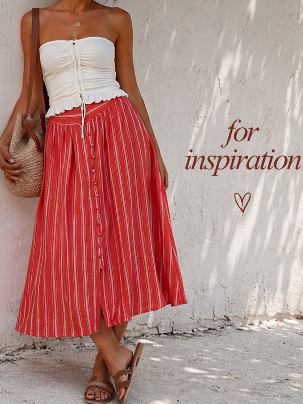 Red Striped Button-Front Maxi Skirt - Women